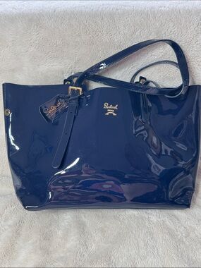 Salad Genuine Leather Glossy Tote Bag Purse Blue